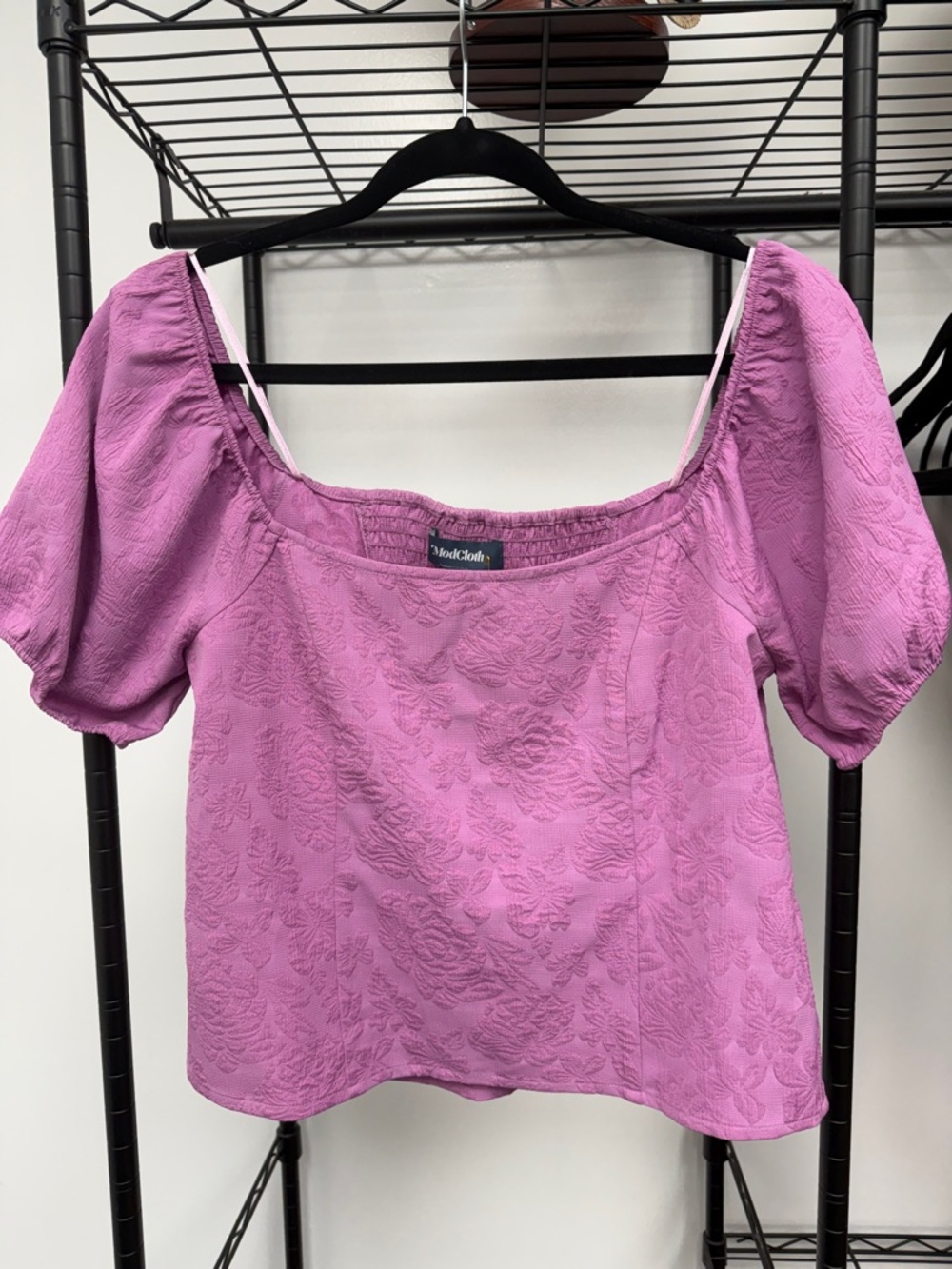 Modcloth Orchid Puff Sleeve Square Neck Smocked Top